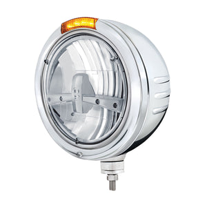 United Pacific - Stainless Steel Bullet Embossed Stripe Headlight 5 LED Bulb & Dual Mode LED Signal (Amber or Clear Lens)