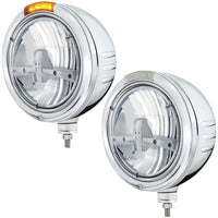 United Pacific - Stainless Steel Bullet Embossed Stripe Headlight 5 LED Bulb & Dual Mode LED Signal (Amber or Clear Lens)