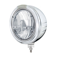 United Pacific - Stainless Steel Bullet Embossed Stripe Headlight 5 LED Bulb & Dual Mode LED Signal (Amber or Clear Lens)