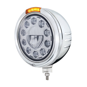 Stainless Steel Bullet Embossed Stripe Headlight 11 LED Bulb & Dual Mode LED Signal (Amber or Clear Lens)