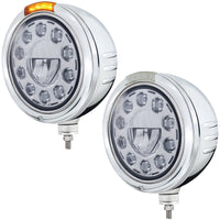 Stainless Steel Bullet Embossed Stripe Headlight 11 LED Bulb & Dual Mode LED Signal (Amber or Clear Lens)