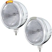 Stainless Steel Bullet Embossed Stripe Headlight 6014 & Dual Mode LED Signal (Amber or Clear Lens)