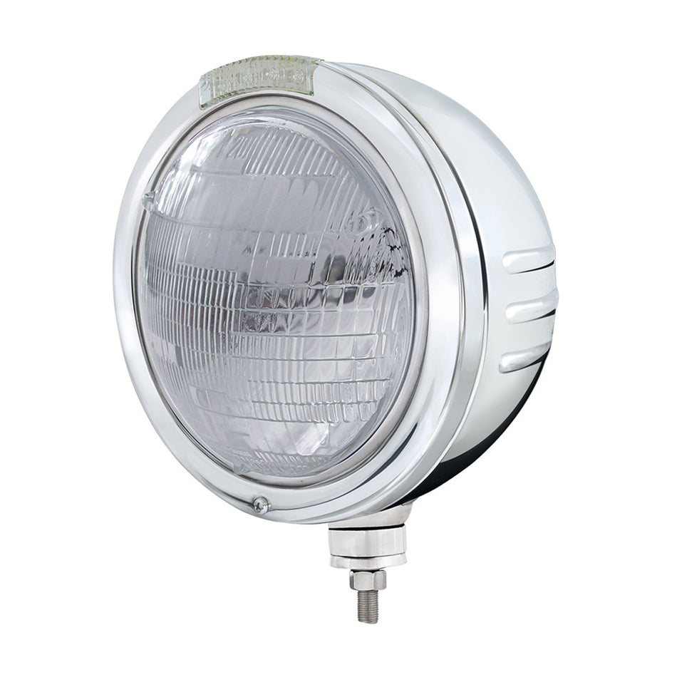 Stainless Steel Bullet Embossed Stripe Headlight 6014 & Dual Mode LED Signal (Amber or Clear Lens)