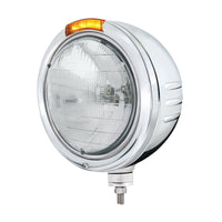 Stainless Steel Bullet Embossed Stripe Headlight H6024 & Dual Mode LED Signal (Amber or Clear Lens)