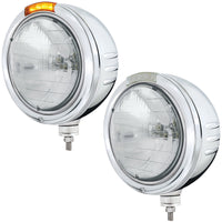Stainless Steel Bullet Embossed Stripe Headlight H6024 & Dual Mode LED Signal (Amber or Clear Lens)