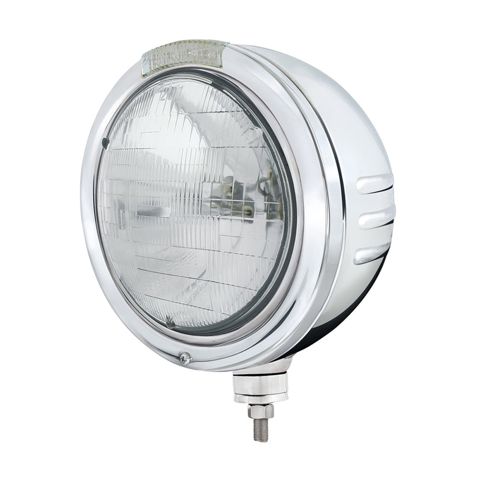 Stainless Steel Bullet Embossed Stripe Headlight H6024 & Dual Mode LED Signal (Amber or Clear Lens)