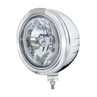 Stainless Steel Bullet Embossed Stripe Headlight H4 With Amber LED & Dual Mode LED Signal (Amber or Clear Lens)