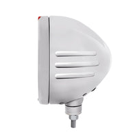 Stainless Steel Bullet Embossed Stripe Headlight H4 With White LED & Dual Mode LED Signal (Amber or Clear Lens)