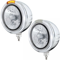 Stainless Steel Bullet Embossed Stripe Headlight Crystal H4 & Dual Mode LED Signal (Amber or Clear Lens)