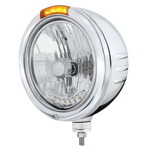 Stainless Steel Bullet Embossed Stripe Headlight H4 With 6 Amber LEDs & Dual Mode LED Signal (Amber or Clear Lens)