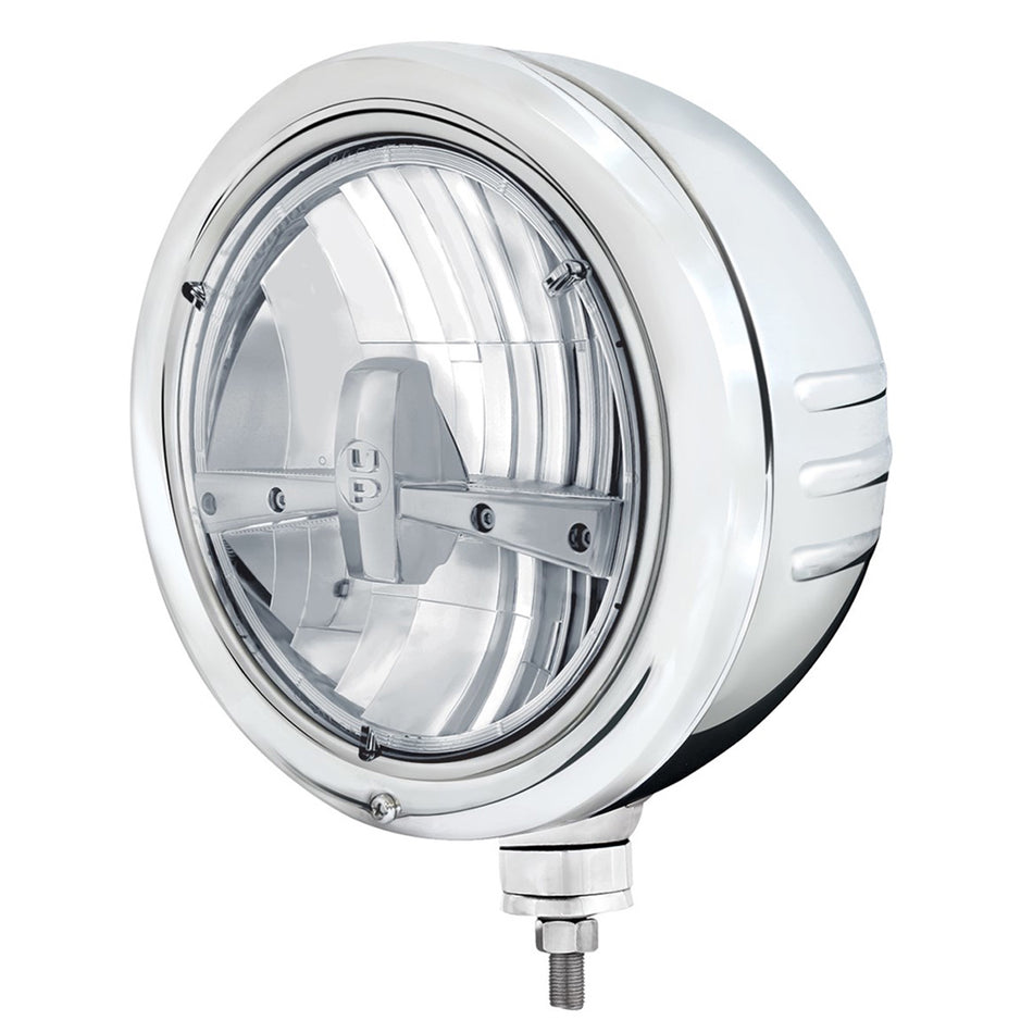 United Pacific - Stainless Steel Classic Embossed Stripe Headlight Housing With 7" 5-LED Headlight
