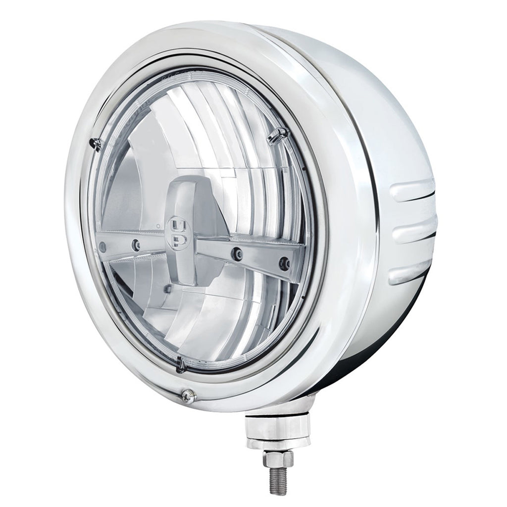 United Pacific - Stainless Steel Classic Embossed Stripe Headlight Housing With 7" 5-LED Headlight