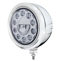 Stainless Steel Classic Embossed Stripe Headlight Housing With 11 LED Crystal 7" Round Headlight