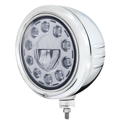 Stainless Steel Classic Embossed Stripe Headlight Housing With 11 LED Crystal 7" Round Headlight