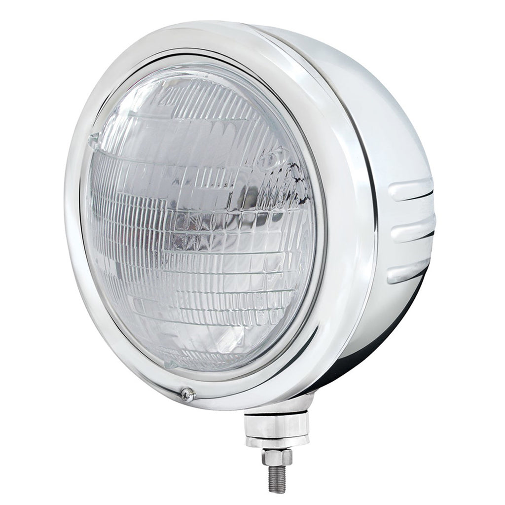 Stainless Classic Embossed Stripe Headlight Housing With 6014 Seal Beam Headlight