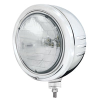 United Pacific - Stainless Steel Classic Embossed Stripe Headlight Housing With H6024 Halogen Headlight