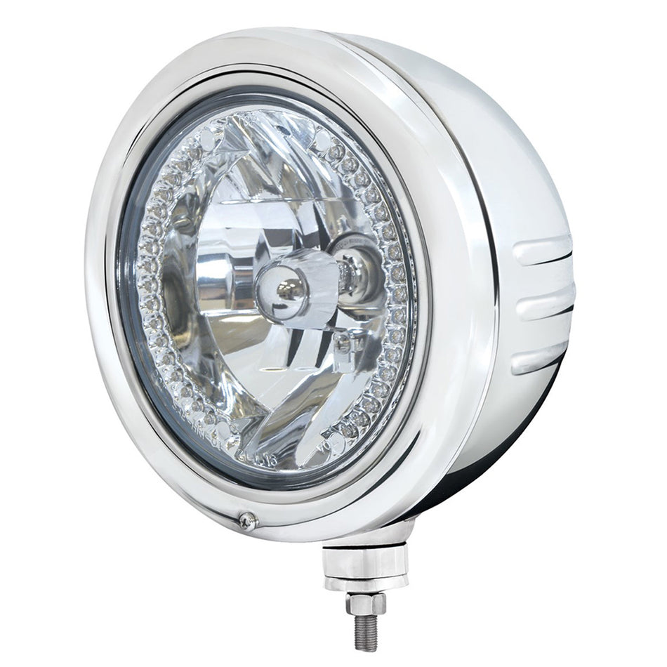 Stainless Steel Classic Embossed Stripe Headlight Housing With 34 Amber or White LED Crystal Halogen Headlight