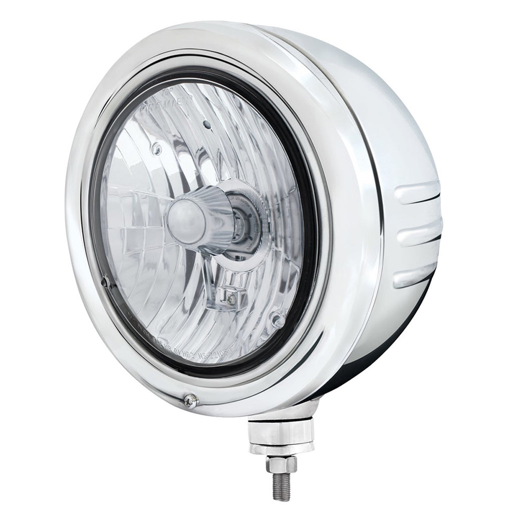 Stainless Steel Classic Embossed Stripe Headlight Housing With Crystal H4 Halogen Headlight
