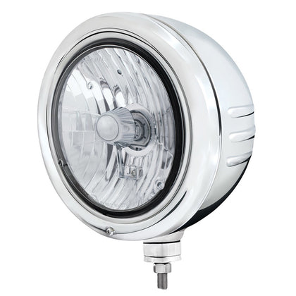Stainless Steel Classic Embossed Stripe Headlight Housing With Crystal H4 Halogen Headlight