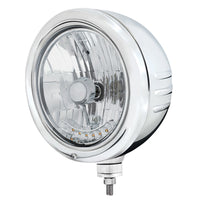 Stainless Steel Classic Embossed Stripe Headlight Housing With 6 Amber LED Crystal Halogen Headlight