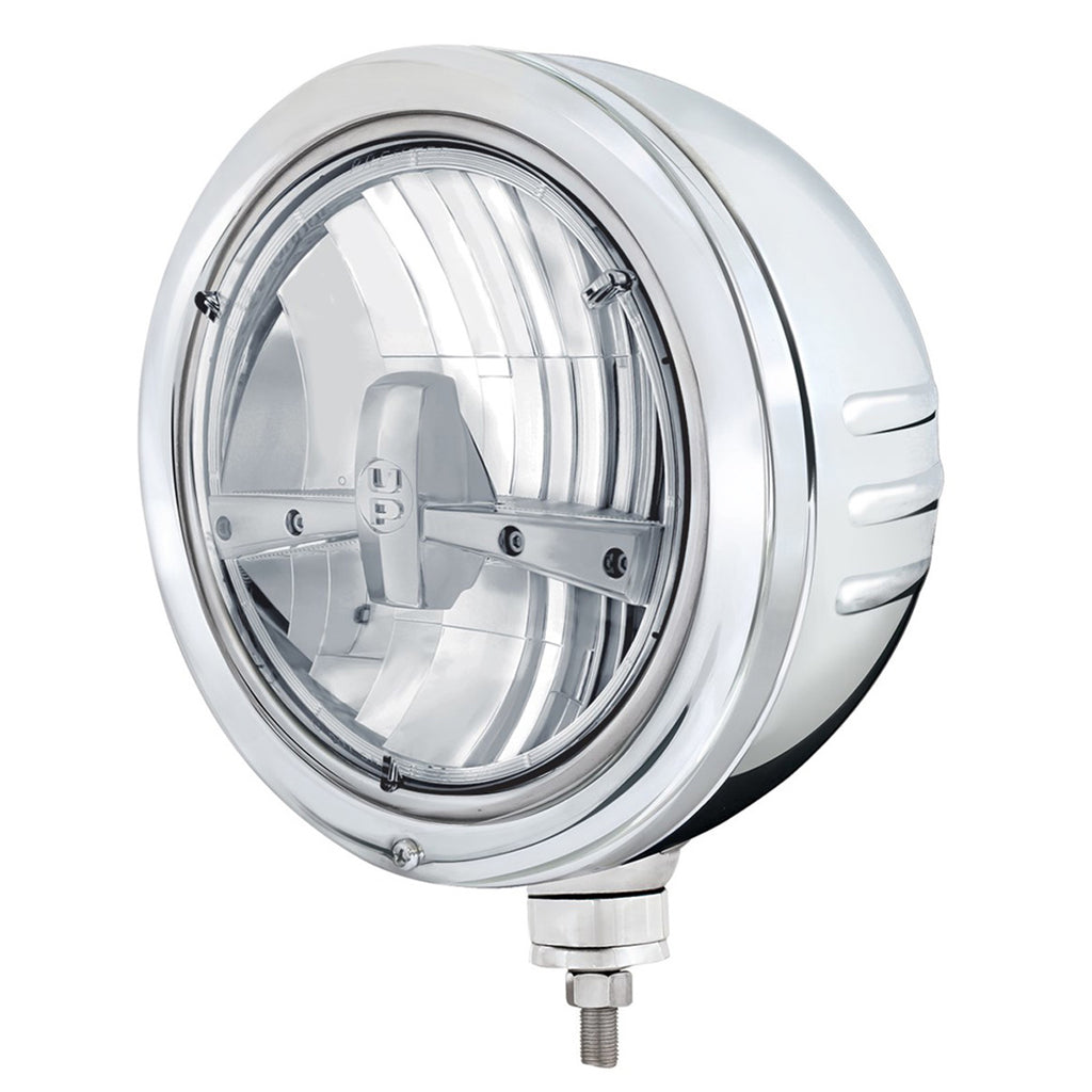 Stainless Steel Bullet Embossed Stripe Headlight Housing With 5 LED 7" Round Headlight