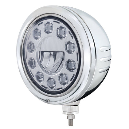 Stainless Steel Bullet Embossed Stripe Headlight Housing With 11 LED Crystal 7" Round Headlight