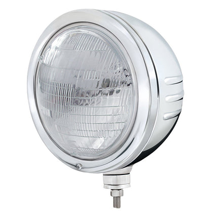 Stainless Steel Bullet Embossed Stripe Headlight Housing With 6014 Seal Beam Headlight