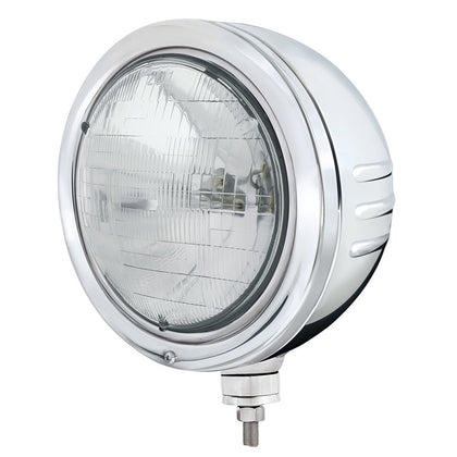 Stainless Steel Bullet Embossed Stripe Headlight Housing With H6024 Halogen Headlight