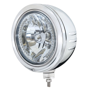 Stainless Steel Bullet Embossed Stripe Headlight Housing With 34 Amber or White LED Crystal Halogen Headlight