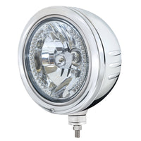 Stainless Steel Bullet Embossed Stripe Headlight Housing With 34 Amber or White LED Crystal Halogen Headlight