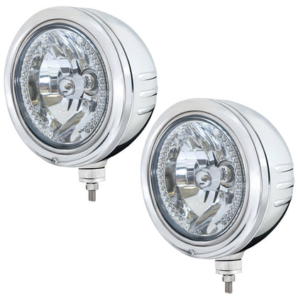 Stainless Steel Bullet Embossed Stripe Headlight Housing With 34 Amber or White LED Crystal Halogen Headlight