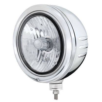 Stainless Bullet Embossed Stripe Headlight Housing With Crystal H4 Halogen Headlight