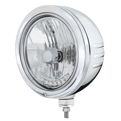 Stainless Bullet Embossed Stripe Headlight Housing With 6 Amber LED Crystal Halo