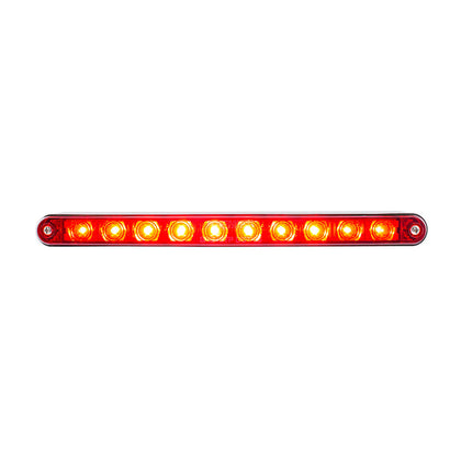 United Pacific - 10 LED 9" Split Turn Function Light Bar With Bezel - Red LED/Red Lens