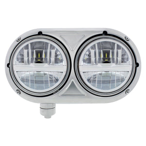 Headlight Assembly With 304 SS Housing & LED Headlights With Chrome Inner Bar for Peterbilt 359 (Driver or Passenger Side)