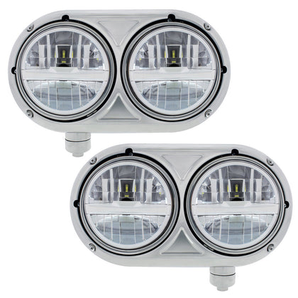 Headlight Assembly With 304 SS Housing & LED Headlights With Chrome Inner Bar for Peterbilt 359 (Driver or Passenger Side)