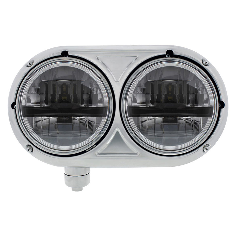 Headlight Assembly With 304 SS Housing & LED Headlights With Black Inner Bar For Peterbilt 359 (Driver or Passenger Side)