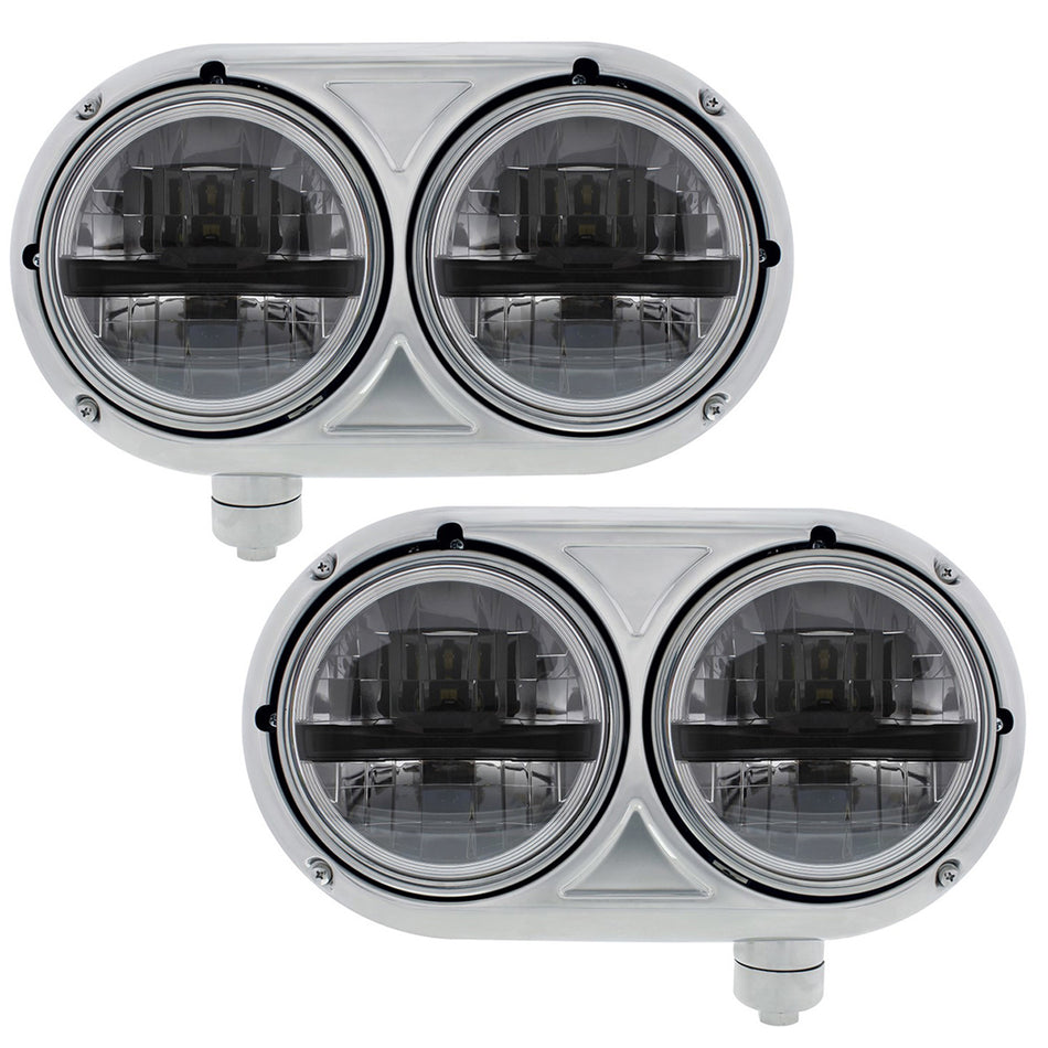 Headlight Assembly With 304 SS Housing & LED Headlights With Black Inner Bar For Peterbilt 359 (Driver or Passenger Side)