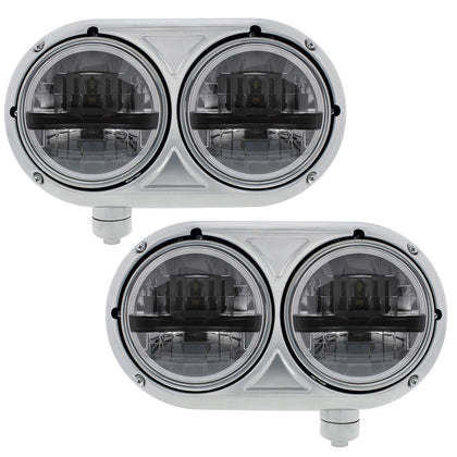 Headlight Assembly With 304 SS Housing & LED Headlights With Black Inner Bar For Peterbilt 359 (Driver or Passenger Side)