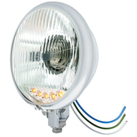 Chrome 5-3/4" Motorcycle Headlight H4 Bulb With 5 Amber LED (Bottom Mount)