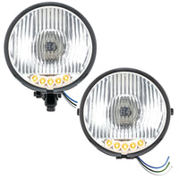 Black 5-3/4" Motorcycle Headlight H4 Bulb With 5 Amber LEDs (Bottom or Side Mount)