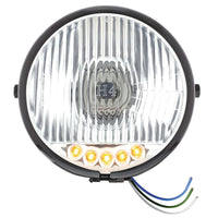 Black 5-3/4" Motorcycle Headlight H4 Bulb With 5 Amber LEDs (Bottom or Side Mount)