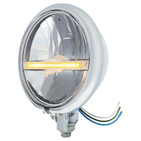 Chrome or Black 5-3/4" Motorcycle Headlight 9 LED Bulb w Amber or White Light Bar (Bottom or Side Mount)