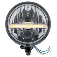 Chrome or Black 5-3/4" Motorcycle Headlight 9 LED Bulb w Amber or White Light Bar (Bottom or Side Mount)
