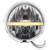 Chrome or Black 5-3/4" Motorcycle Headlight 9 LED Bulb w Amber or White Light Bar (Bottom or Side Mount)
