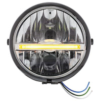 Chrome or Black 5-3/4" Motorcycle Headlight 9 LED Bulb w Amber or White Light Bar (Bottom or Side Mount)