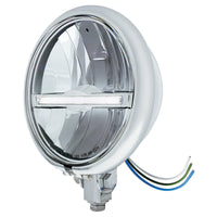 Chrome or Black 5-3/4" Motorcycle Headlight 9 LED Bulb w Amber or White Light Bar (Bottom or Side Mount)