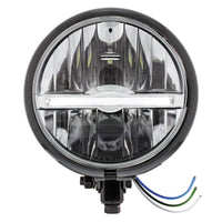 Chrome or Black 5-3/4" Motorcycle Headlight 9 LED Bulb w Amber or White Light Bar (Bottom or Side Mount)