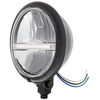 Chrome or Black 5-3/4" Motorcycle Headlight 9 LED Bulb w Amber or White Light Bar (Bottom or Side Mount)