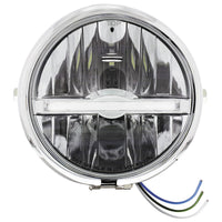 Chrome or Black 5-3/4" Motorcycle Headlight 9 LED Bulb w Amber or White Light Bar (Bottom or Side Mount)